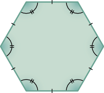 Figura geométrica. Hexágono com lados congruentes e ângulos internos congruentes.