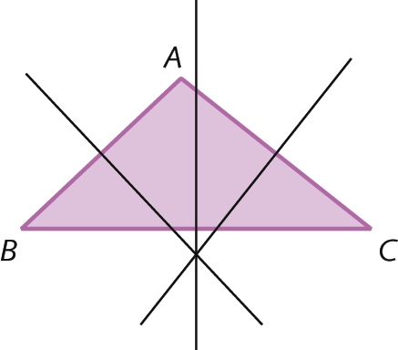 Figura geométrica. Triângulo ABC cortado pelas mediatrizes dos segmentos AB, BC e AC.