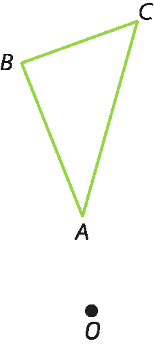 Ilustração. Triângulo ABC. Abaixo, ponto O.