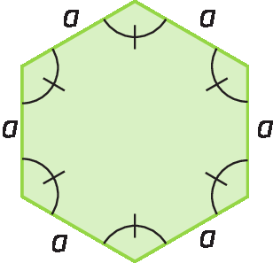 Figura geométrica. Hexágono com seis lados iguais, cada lado mede a.