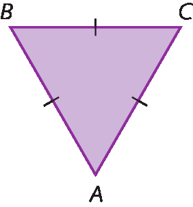 Figura geométrica. Triângulo ABC com os 3 lados com mesma medida de comprimento.