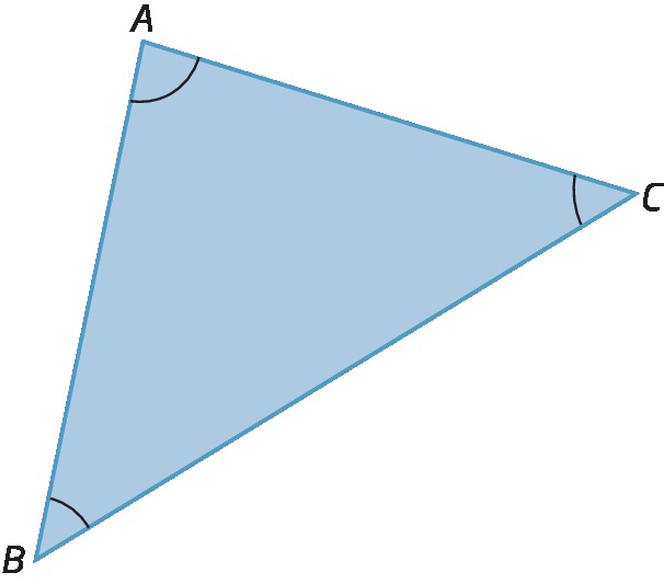 Figura geométrica. Triângulo ABC com os 3 ângulos internos com aberturas medindo menos do que 90 graus.