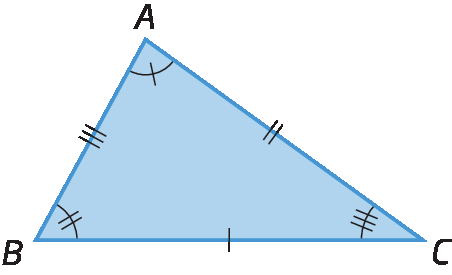 Figura geométrica. Triângulos ABC e A linha, B linha e C linha. Lado AB congruente ao lado A linha B linha. Lado AC congruente ao lado A linha C linha. Lado BC congruente ao lado B linha C linha. Ângulo A congruente ao ângulo A linha; ângulo B congruente ao ângulo B linha; ângulo C congruente ao ângulo C linha.
