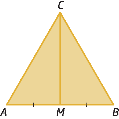 Figura geométrica. Triângulo ABC, sendo CM a mediana ao lado AB, de modo que AM é congruente ao lado MB.