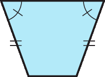 Figura geométrica. Trapézio isósceles, com os dois lados não paralelos iguais e dois ângulos de medidas iguais.