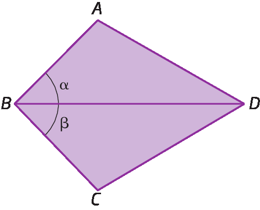 Figura geométrica. Triângulos ABD e BDC unidos pelo lado BD. Ângulo ABD igual a alfa e ângulo CBD igual a beta