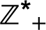 Símbolo. Símbolo do conjunto dos números inteiros com um asterisco no canto superior direito e o sinal de mais no canto inferior direito.