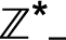 Símbolo. Símbolo do conjunto dos números inteiros com um asterisco no canto superior direito e o sinal de menos no canto inferior direito.