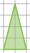 Imagem de triângulo isósceles em malha quadriculada, com medidas: dois quadradinhos de base e 4 quadradinhos de altura.