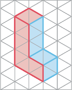 Figura geométrica. Malha triangular com a representação de um sólido geométrico em formato de L.