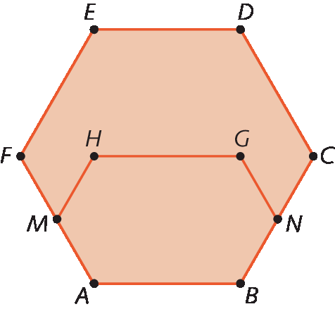 Figura geométrica. Hexágono regular A B C D E F. Dentro, hexágono A B N G H M.