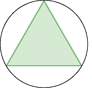 Figura geométrica. Triângulo verde inscrito em uma circunferência.