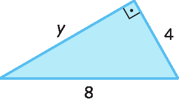 Figura geométrica. Triângulo retângulo azul  
A medida da hipotenusa é igual a 8 e a medida dos catetos são 4 e y.