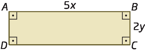 Figura geométrica. Retângulo ABCD com lados que medem 5x e 2y.