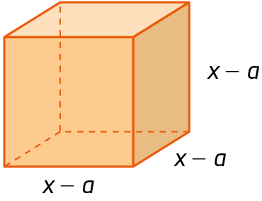 Figura geométrica. Cubo com medida de cada dimensão x menos a.