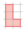 Ilustração. Figura geométrica composta por 4 quadrados, 3 quadrados estão unidos na vertical um sobre o outro e um quadrado está unido ao primeiro quadrado da parte inferior
