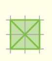 Imagem de quadrado em malha quadriculada, com as diagonais traçadas e lados de medida 2 quadradinhos.