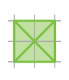 Ilustração. Quadrado em malha quadriculada com dois quadradinhos de medida de lado e com as diagonais traçadas.