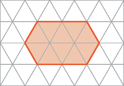 Figura geométrica. Malha triangular com um hexágono  irregular composto por 10 triângulos.