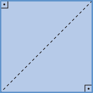 Figura geométrica. Quadrado azul com a diagonal seccionada.