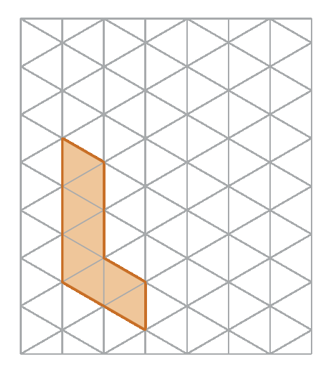 Figura geométrica. Malha triangular, com figura alaranjada em formato de L.