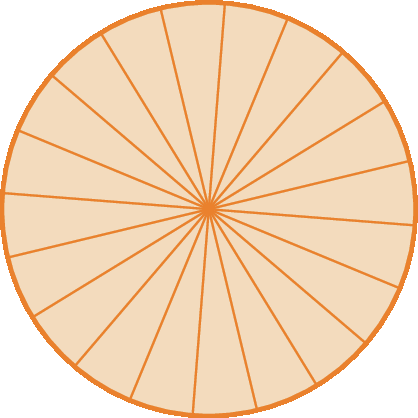 Figura geométrica. Círculo alaranjado divido em 20 setores iguais.