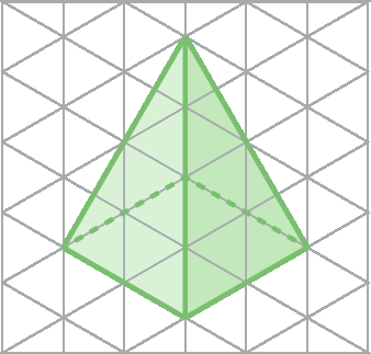Figura geométrica. Malha triangular com a representação de uma pirâmide de base quadrada verde.
