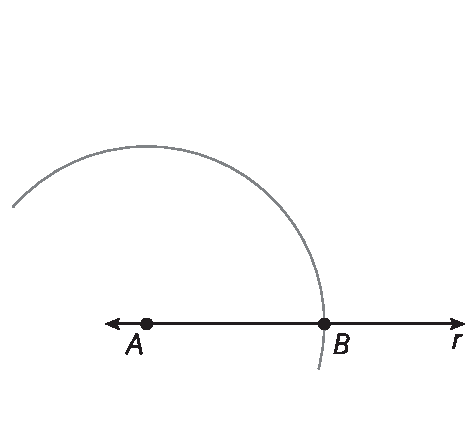 Figura geométrica. Figura anterior com ponto B à direita de A. Arco passando por B e indo para a esquerda, acima de A.