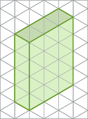Figura geométrica. Malha triangular com a representação de um paralelepípedo verde.