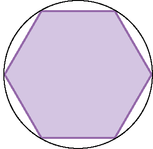 Figura geométrica. Hexágono roxo inscrito em uma circunferência.