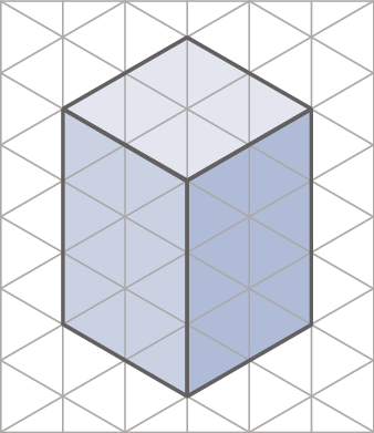 Figura geométrica. Malha triangular com um prisma de base quadrada representado.