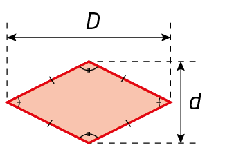 Figura geométrica. Losango com medida D maiúsculo da maior diagonal e d minúsculo da menor diagonal.