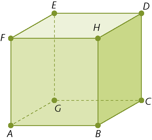 Figura geométrica. Cubo verde de vértices ABCDEFGH.
