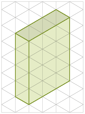 Figura geométrica. Malha triangular com a representação de um paralelepípedo verde.