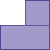 Figura geométrica. Retângulo horizontal com quadrado acima, alinhado à direita.