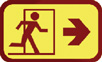 IMAGEM: uma placa com um homem correndo e uma seta apontando para fora, que indica: saída. FIM DA IMAGEM.
