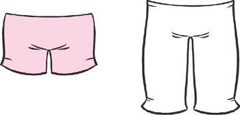 IMAGEM: da esquerda para a direita, bermuda e calças para colorir. professor, abermuda está pintada. FIM DA IMAGEM.