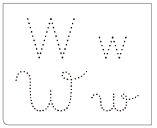 IMAGEM: quadro com a letra w em escritas bastão e cursiva, tracejadas em maiúsculas e minúsculas. FIM DA IMAGEM.