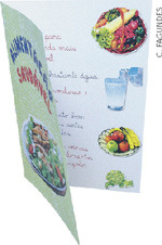 IMAGEM: folheto com regras para a campanha de conscientização sobre alimentação saudável. FIM DA IMAGEM.