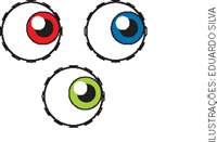 IMAGEM: reprodução de três olhos do jogo olho vivo. FIM DA IMAGEM.