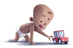 IMAGEM: Um bebê brinca com um carrinho. FIM DA IMAGEM.