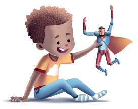 IMAGEM: Uma criança brinca com um boneco de super-herói. FIM DA IMAGEM.