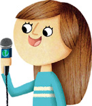 IMAGEM: uma menina segura um microfone e fala. FIM DA IMAGEM.