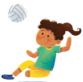 IMAGEM: Uma menina sentada, com uma perna sem pé e dois braços sem mãos, joga vôlei sentado. FIM DA IMAGEM.