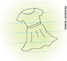 IMAGEM: um vestido desenhado na página de um diário. FIM DA IMAGEM.
