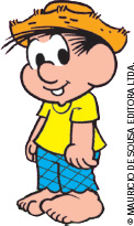 IMAGEM: O personagem Chico Bento. Ele é um garoto dentuço, que usa chapéu de palha, calça xadrez azul e camiseta amarela. FIM DA IMAGEM.