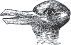 IMAGEM: a imagem pode representar um coelho olhando para a direita ou um pato olhando para a esquerda. as orelhas do coelho podem se transformar também no bico do pato. FIM DA IMAGEM.