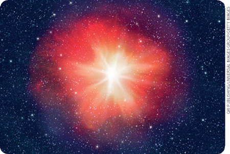 IMAGEM: supernova, que parece uma grande estrela com luz refletida ao seu redor. FIM DA IMAGEM.