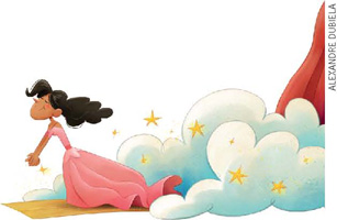 IMAGEM: feiurinha em meio a uma nuvem de fumaça cheia de estrelas. ela tem os cabelos compridos e usa vestido de princesa. FIM DA IMAGEM.