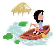 IMAGEM: Uma menina rema em um barco. FIM DA IMAGEM.
